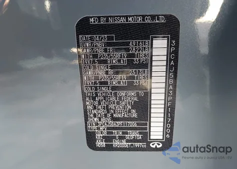 2023 Infiniti Qx50 Luxe z USA, uszkodzony, nr VIN 3PCAJ5BA3PF117006